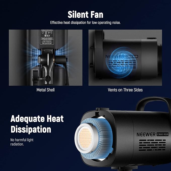 NEEWER CB60 RGB 70W LED Video Light with App Control, Bowens Mount COB Full Color Continuous Output Lighting 18000Lux/1m CCT 2700K-6500K CRI97+ 17 Scenes for Photography/Studio Video Recording