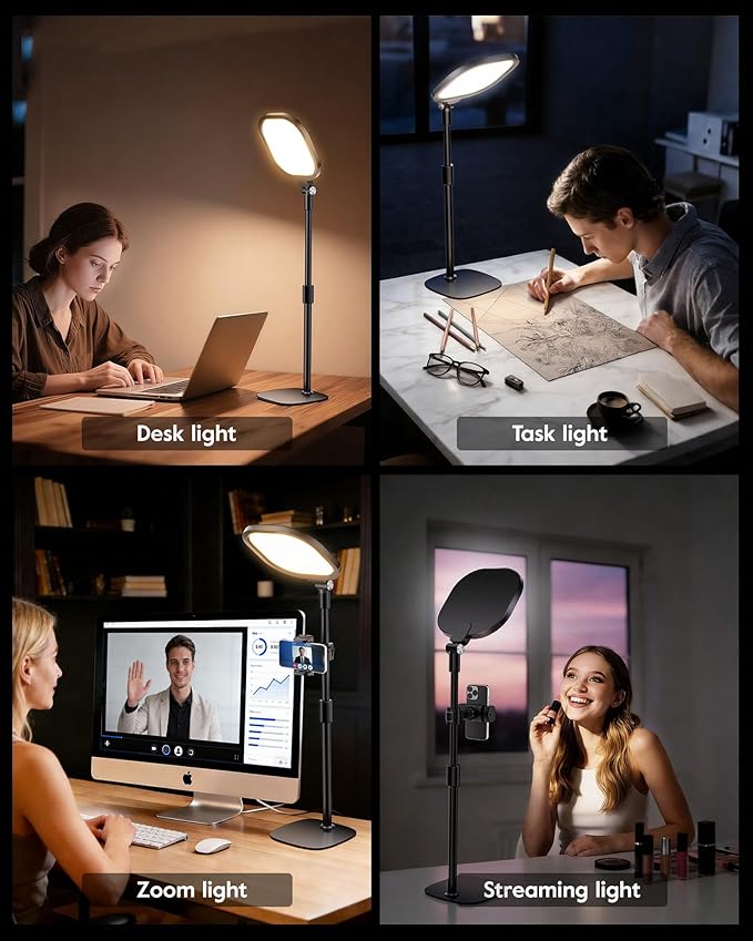 Video Conference Lighting for Zoom Meeting, Ring Light for Desk with Flexible Stand, 30 Light Modes Light for Video Recording, Desk Light & Memory Function for Zoom Calls, Video Streaming, Webcam