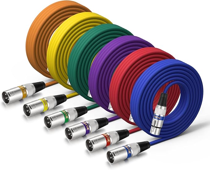 EBXYA XLR Cables 25ft 6 Packs - XLR Male to Female 3 Pins Balanced Microphone Cable (Red, Orange, Yellow, Green, Blue, Purple)