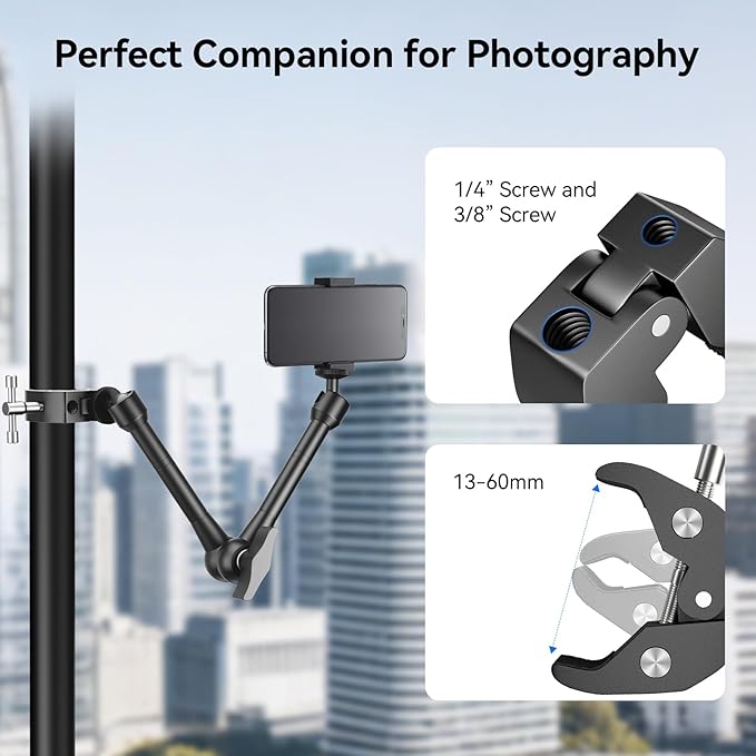 EMART 10inch Articulating Magic Arm Camera Mount with Super Clamp, Friction Power Adjustable Camera Mounts & Clamps with Magicarm and Cold Shoe for Photography/Videography/Webcam/Flash Light