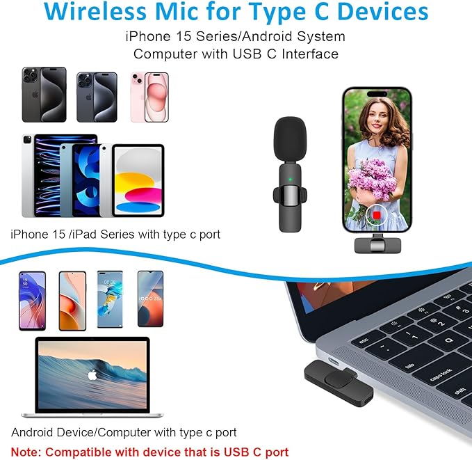 MAYBESTA Professional Wireless Lavalier Lapel Microphone for iPhone Android - Bluetooth Mini Phone Microphones for Video Recording - 2 Clip on Mics with USB C Interface for Tiktok YouTube Vlog
