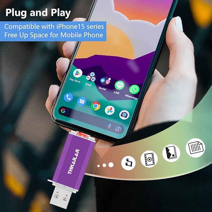 THKAILAR 128GB USB C Flash Drive 2 Pack,2-in-1 Dual Type-A&Type-C Thumb Drive USB 3.0 Memory Stick,High-Speed Flash Drive USB C for iPhone 15/16,Android,Mac,PC,PS4,Plug&Play,Durable&Compact Design