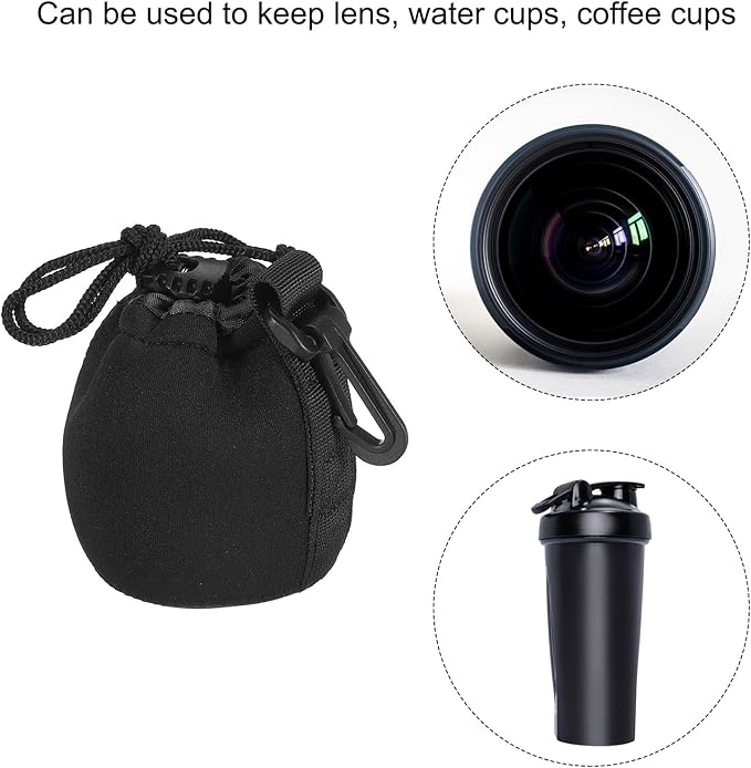 PATIKIL Camera Lens Bag, 2 Pcs 2.8" IDx3.9 H Drawstring Lens Pouch with Thick Protective Neoprene, Lens Case for DSLR Camera Lens, Water Coffee Cups Black
