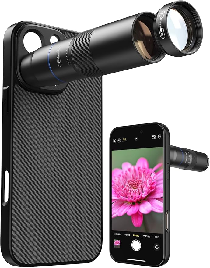 MIAO LAB HD 10X Telephoto Lens & 200mm Macro Lens, 2-in-1 Aluminum Phone Camera Lens Kit with 17mm Lens Thread Interface Mobile Phone case. Phone Lens Attachment Fit for iPhone 16 Pro Max