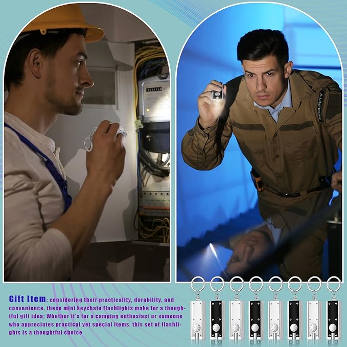 8 Pcs Mini Keychain Flashlight LED Keychain Light Bulk Small Flashlight for Outdoor Camping Hiking Equipment and Emergency Gift(Black, Silver)
