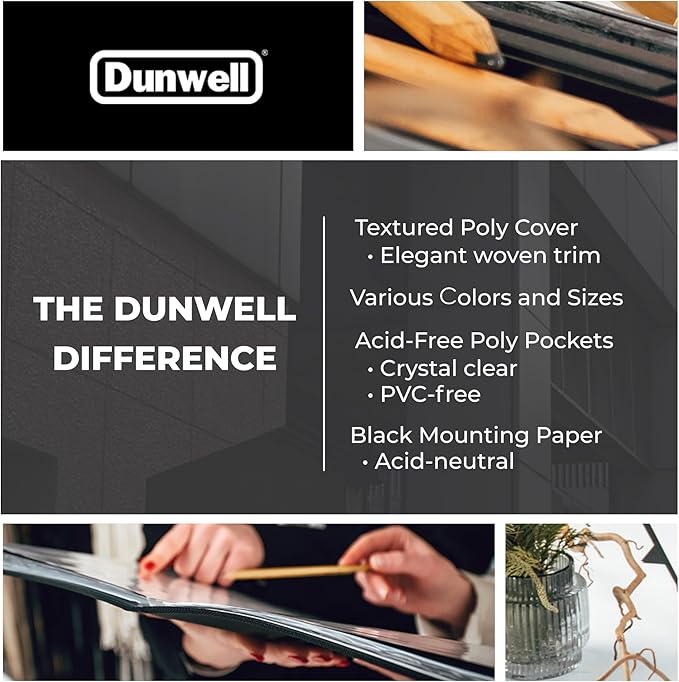 Dunwell 11x17 Art Portfolio Binder with Black Mounting Paper (Black), Large Portfolio Folder for Artwork Storage, 24 Clear Plastic Sleeves, Displays 48 Pages, Acid-Free 11 x 17 Presentation Book