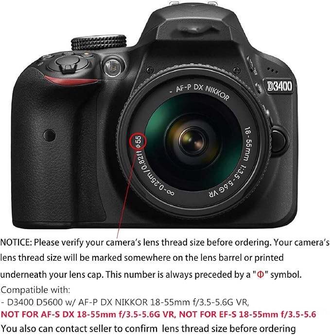 55mm Lens Hood Set Compatible with Nikon D3400 D3500 D5500 D5600 D7500 DSLR Camera with AF-P DX 18-55mm f/3.5-5.6G VR Lens, Collapsible Rubber Hood + Reversible Tulip Flower Hood + Lens Cap