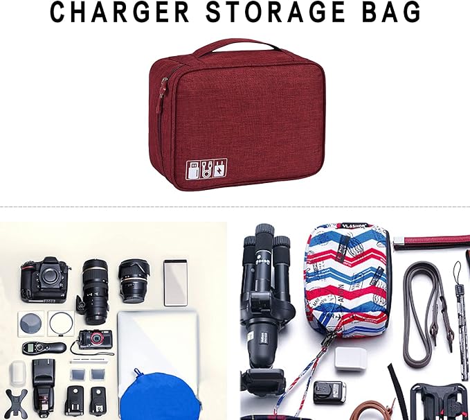 Electronic Accessories Organizer, Portable Travel Cable Storage Bag Tech Pouch with Adjustable Compartments Water-Resistant Handbag for Smart Device Cords Chargers Hard Drives Gadgets
