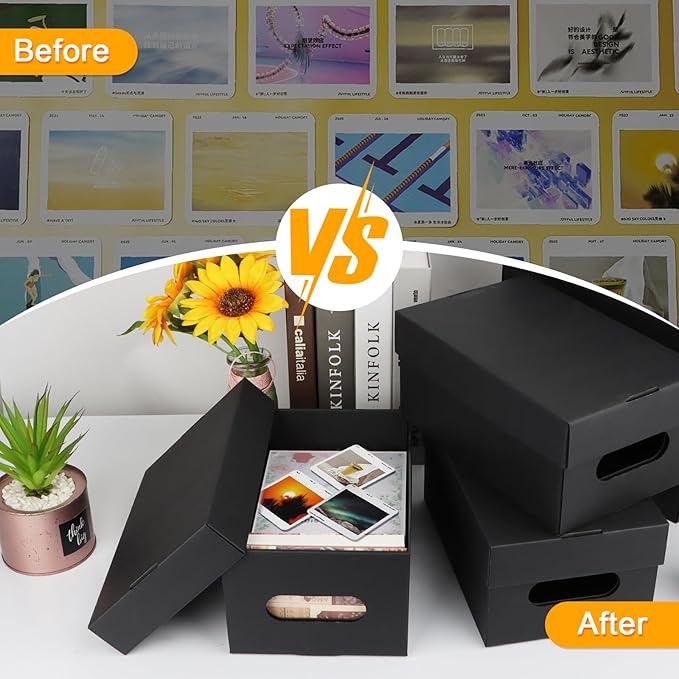 aopule 6PCS Photo Storage Box for 4"x6" Photos,10.2“ x 6.5“ x 4.7“ Picture Box Store and Protect Pictures,Documents Black