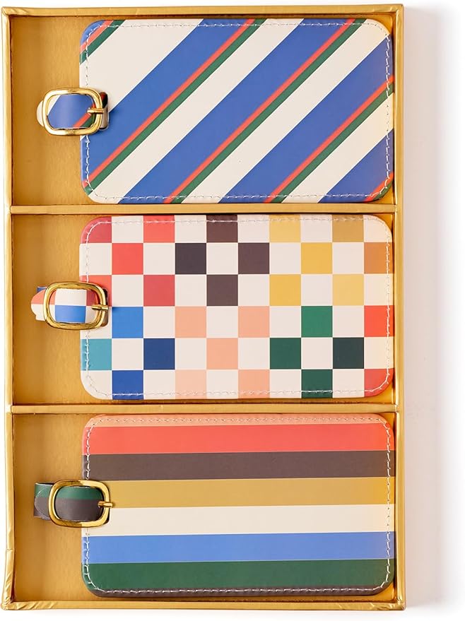 WORLD TRAVELER Luggage Tag Set - 3 Pack Baggage Tags Identifiers with ID Cards - Faux Leather Luggage Tags for Suitcases, Size One Size, Checkered