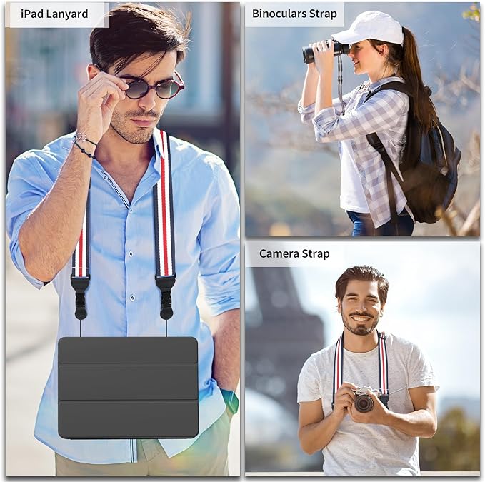 Adjustable Shoulder Strap, Comfortable for Camera Neck Lanyard iPad Strap iPad Strap for iPad, Camera, Binocular, Crossbody, Tablet, Laptop, Binocular, Luggage Bag(Red, White & Black A77)