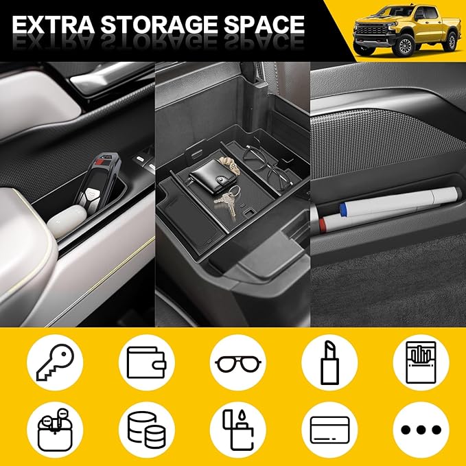 7PCS Center Console Organizer for 2022-2025 Chevy Silverado/GMC Sierra 1500, Door Handle Armrest Insert Shifter Tray Gear Side Storage Box Set Accessories(Only Fits Full w/Bucket Seats)