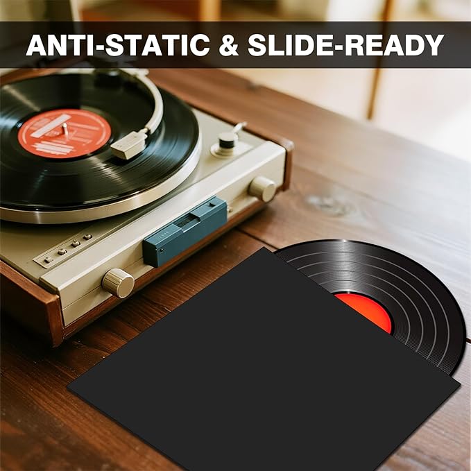 20PCS Black 12-Inch LP Vinyl Record Jackets, 350gsm Cardboard Sleeves with No Center Hole, Blank Album Covers for 33 RPM Storage & Protection, Thick LP Jackets for Record Storage