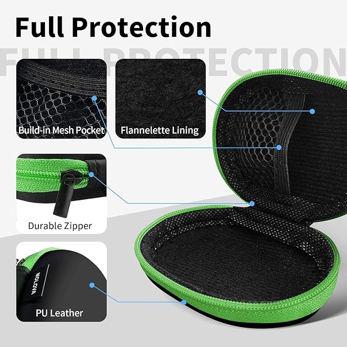 MOLOVA for Earbuds Carrying Case, Small Oval Storage Cases, Tech Pouch, Portable Storage Earbud Pouch Bag for Earbuds, in-Ear Headphones, Earphones, Headsets, Hearing Aids, USB Charging Cable, Green
