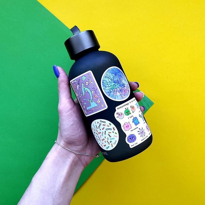 BulbaCraft100Pcs Funny Biology Stickers for Laptop & Water Bottles, Small Biology Sticker Pack, Laptop Decals, Gifts for Women & Men