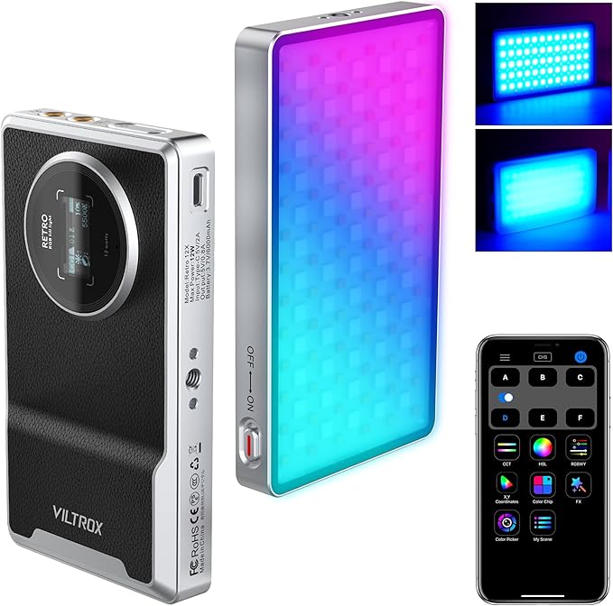 VLTROX 12W RGB Camera Light, 22Wh Built-in Battery Supports Used While Charging RGB LED Video Light with App Control, CRI97+/26 Scenes/2500K-8500K Portable Mini On Camera Light for Photography Videos