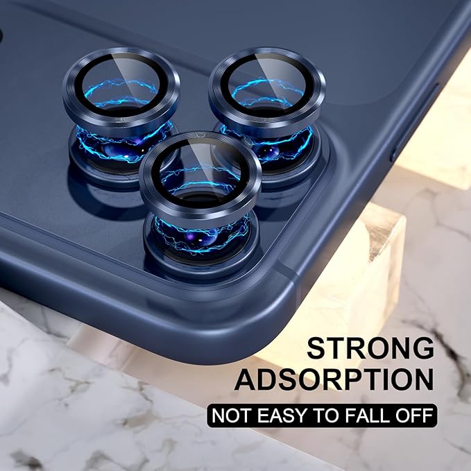 Choiche Compatible for iPhone 17 Pro/iPhone 17 Pro Max Camera Lens Protector, 9H Tempered Glass Camera Cover Screen Protector Metal Ring Decoration Accessories (Blue)