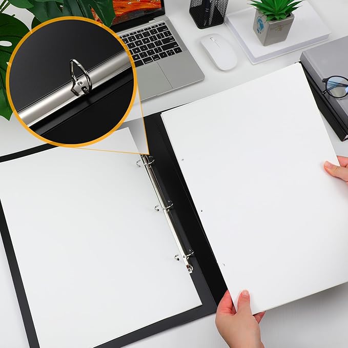 Resholder 2 Pcs 3 Ring Binder 11"x17" Binder Poly Panel Featuring 1" D Ring Fit 11" x 17" Paper Size for Store Artwork Poster Paper PP Material (Black)