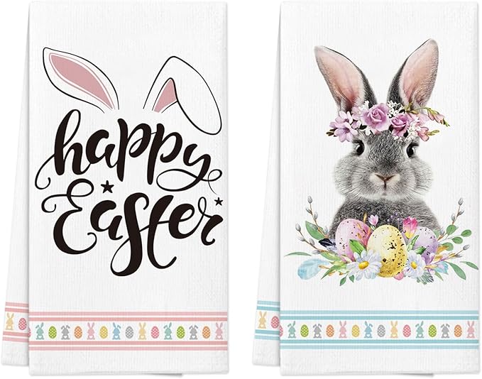 Nialnant Happy Easter Kitchen Hand Towels,Dish Towels for Kitchen,Easter Gifts for Friend, Family, Funny Kitchen Towels and dishcloths Sets,Housewarming Gifts for New House - 16 x 23.6 Inch