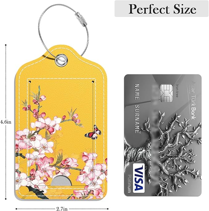 Luggage Tags for Suitcase, 2 Pack PU Leather Travel Cruise Luggage Tag with Privacy Flap, Name ID Label and Metal Loop for Women Men Girls Suitcase Baggage Bag Backpack, Peach Blossom