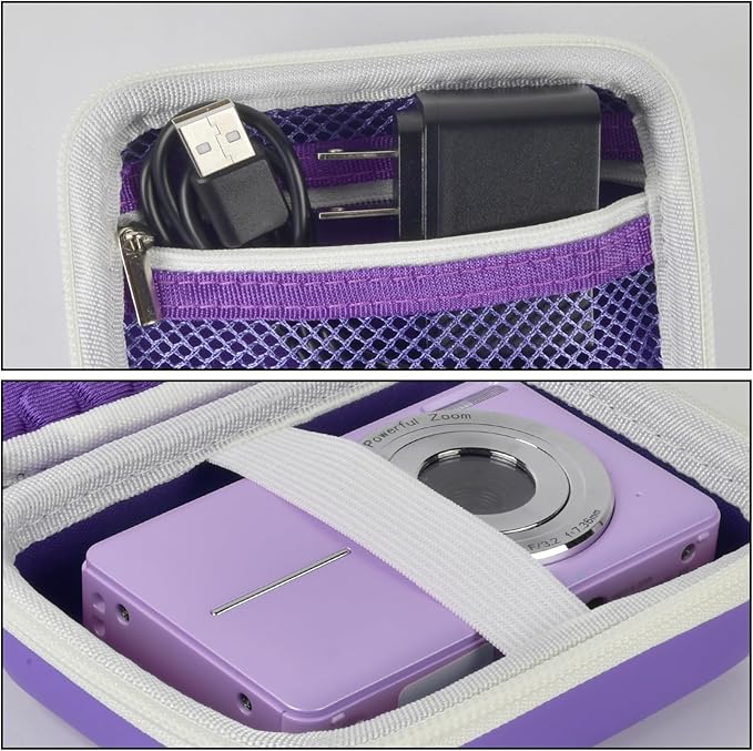 Boobowl Digital Camera Case Compatible with CAMKORY/for Lecnippy/for Lecran/for KODAK PIXPRO/for Qumcou/for WONNIE Point & Shoot Cameras, Small Compact Camera Pouch for SD Card Accessories (Purple)