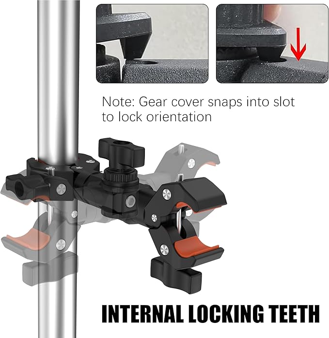 Double Clamp Mount Bracket Magic Arm with 1/4" Screw Interface, Double Super Camera Umbrella Clamp for Chair, Strollers, Photo Studio Light Stand, Motorcycle, Poles, Photography Reflector, Flag
