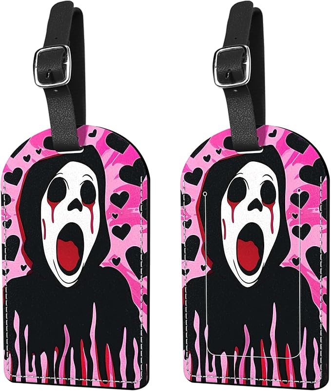 2 Pack Luggage Tag Suitcase Tags PU Leather Identifiers Privacy Cover Luggage Tags Aesthetic Cute Travel Bag Labels for Women Girls Men-Black Heart