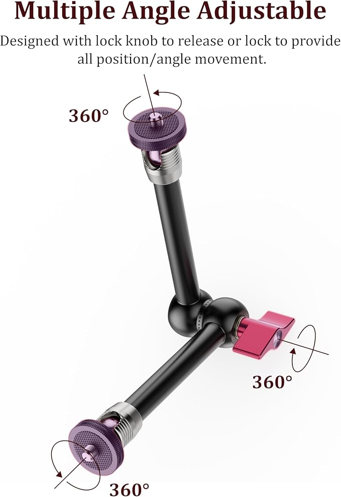 HSU 9.8" Magic Arm with 1/4" Thread Screw, Adjustable Articulating Friction Power Arm with Dual Ball Head for LCD Monitor/LED Lights/Cameras/Smartphones/Action Cameras