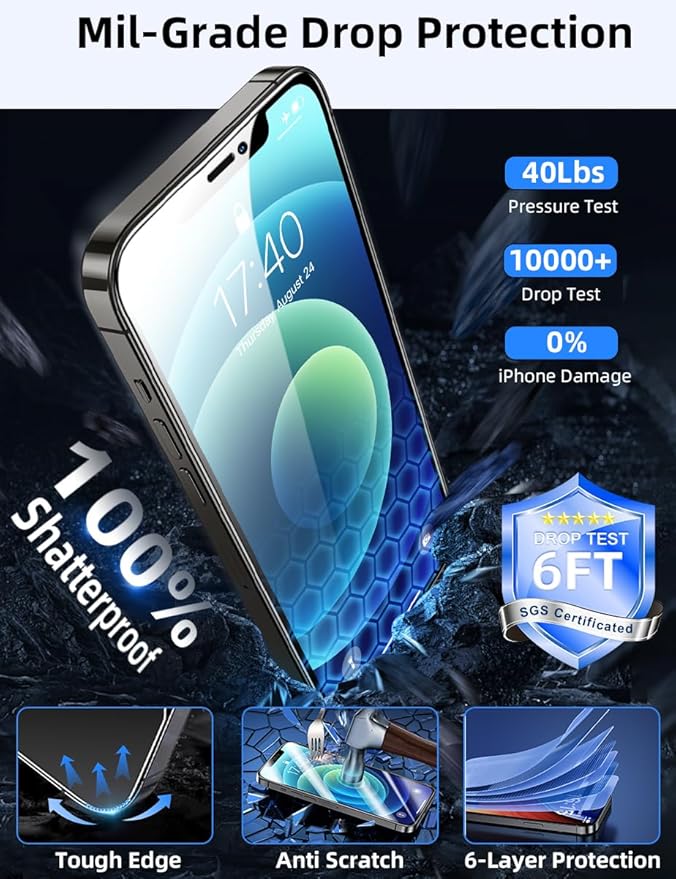 ruwa Screen Protector for iPhone 12 Pro Max [6.7 Inch][3-Pack] Display Tempered Glass Film with Easy Installation Frame, Ultra HD, 9H Hardness, Scratch Resistant, Case Friendly