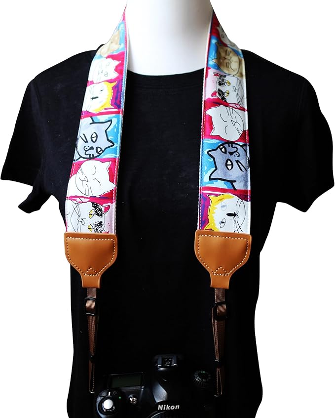 UNIKSTRAP Original Design Adjustable Camera Strap Funky Cat, 2 Inch (5cm) Width, Fit for Canon Nikon Sony Interchangeable Lens Digital Camera/DSLR
