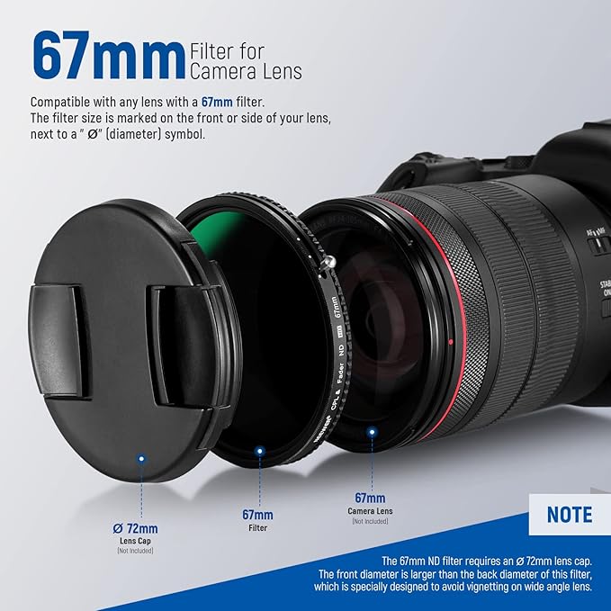 NEEWER 2 in 1 67mm Variable ND Filter ND2–ND32&CPL Filter(Circular Polarizer Filter) No X Cross/30 Layer Nano Coated/HD Optical Glass/Ultra Slim Aluminum Alloy Frame/Water Repellent/Scratch Resistant