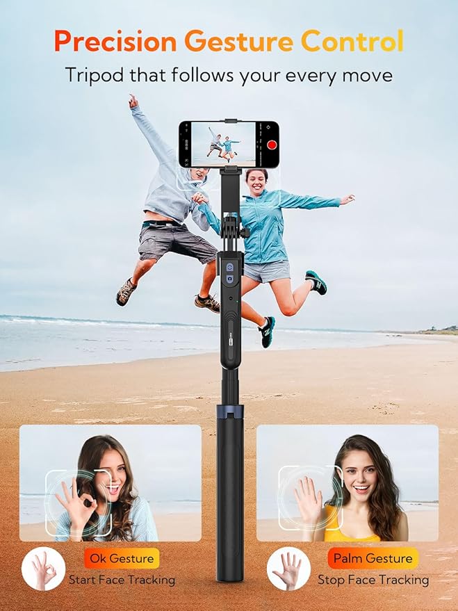 USKEYVISION 70” Auto Face Tracking Tripod, Extendable 360° Rotation Phone Tripod for iPhone and Android, Selfie Stick for iPhone w/Remote Control,Phone Holder Video Recording for TikTok(UTK-01)