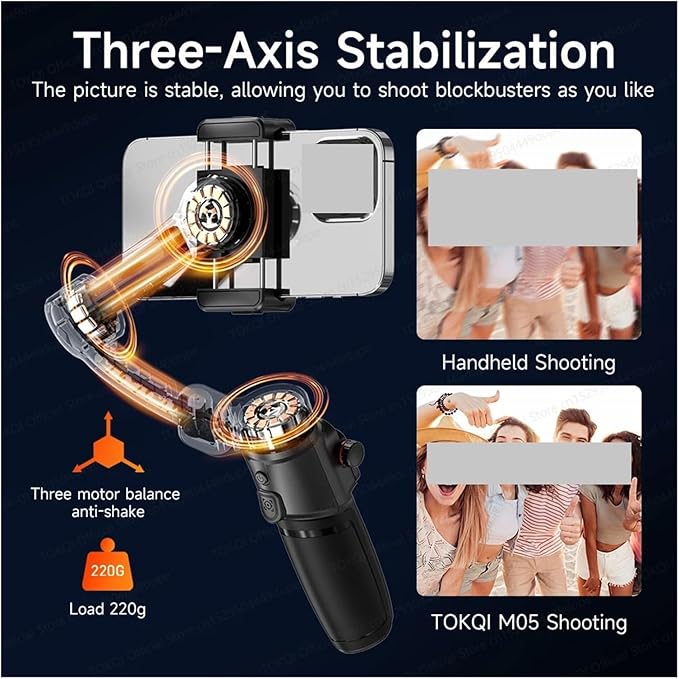 3-Axis Gimbal AI Tracking Stabilizer，Compatible for Smartphone Anti-Shake Shooting Video Extendable Selfie Stick, with Mini Tripod(Option 4)