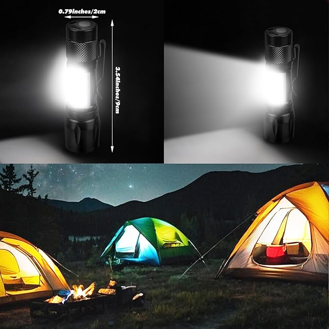 KunHe 4 Pack Rechargeable Flashlights USB-C mini Small LED Lantern Flashlights Bright Clip-On Light EDC Flash Light with Side COB Light for Camping Home Emergency