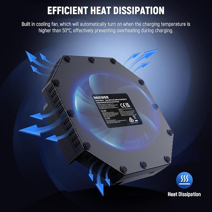 Neewer NP-F970 4 Channel Charger for NP-F550 NP-F750 Camcorder Camera Battery, 100W PD Fast Charging NPF Battery Charger with OLED Display & 100W USB C to USB C Fast Charging Cable, NW-F4