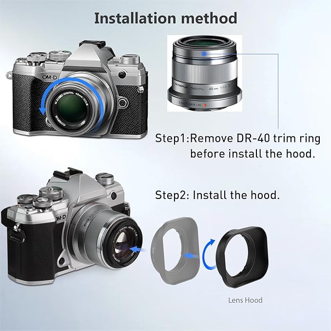 Haoge LH-OM45 Metal Square Lens Hood for Olympus M.ZUIKO Digital 45mm F1.8 Lens Bayonet Shade Hood