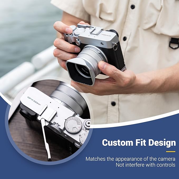 GFX100RF Thumb Grip, Metal 90° Foldable Thumb Up Grip for Fujifilm Fuji GFX100RF GFX 100RF Camera with Built-in Cold Shoe Mount, Hot Shoe Thumb Rest Support Holder Not Affect The Use of Dial -Silver