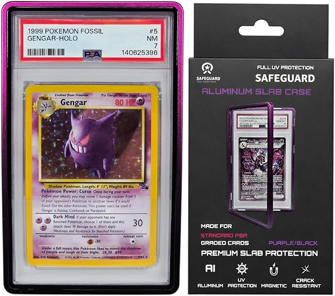 Metal PSA Slab Bumper Case UV Resistant- Safeguard Stackable Magnetic Aluminum Metal Case For Graded Cards (Purple/Black)