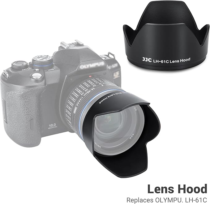 JJC LH-61C Lens Hood Shade for Olympus Zuiko 14-42mm f/3.5-5.6, M.Zuiko Digital ED 14-150mm f/4.0-5.6 and 14-150mm f/4.0-5.6 II Lens, Reversible and Compatible with 58mm Filter & Cap