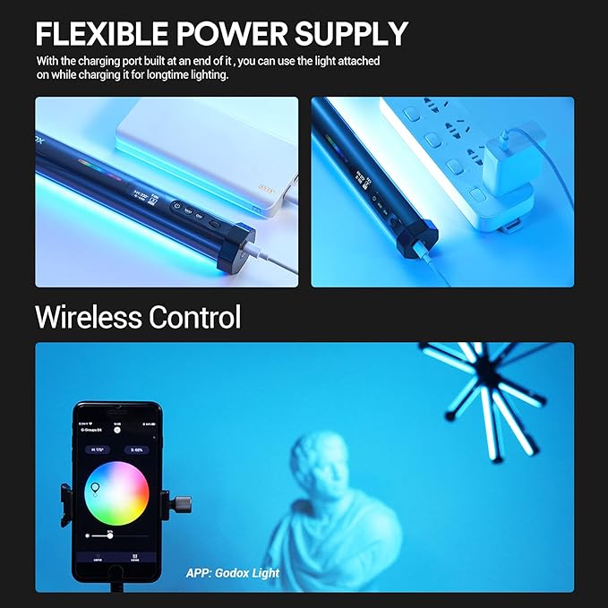 Godox TL30 Tube Light, Magnetic RGB Led Video Light Wand Stick, CRI 97+ TLCI 99+, 2700K~6500K, Dimmable Handheld LED Stick Light Bar w/2900mAh Battery, 37 FX, APP Control for Photography Video
