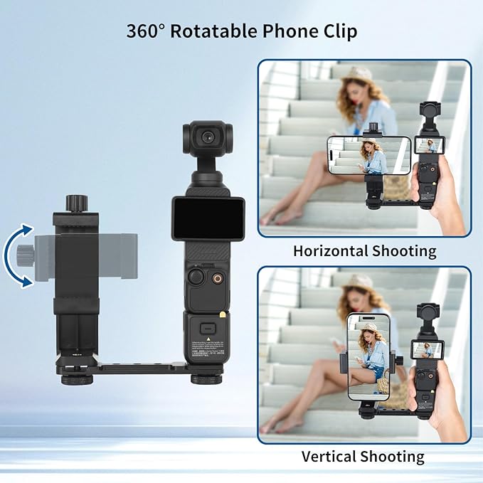 UTEBIT Phone Holder Mount for DJI Osmo Pocket 3, Universal Cell Phone Mount Expansion Pocket 3 Accessories Extension Rod, 1/4" Threads Hole for Tripod Selfie Stick, Cold Shoe for Mini Video Light Mic