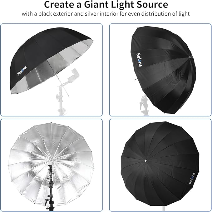 Selens 41 Inch Parabolic Umbrella with Diffuser Cover, Collapsible Black/Silver 16 Ribs Reflective Umbrella for Photo Studio Flash Speed Light