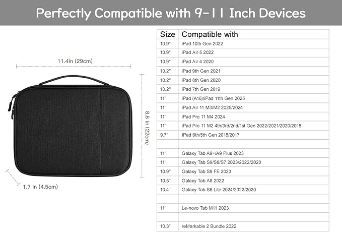 Dadanism Electronics Travel Organizer Case, Double Layers Cord Organizer Travel All-in-One Storage Bag for Cable, Cord, iPad, Chargers, fits 9-11'' Tablets, Portable Tech Accessories Bag, Black