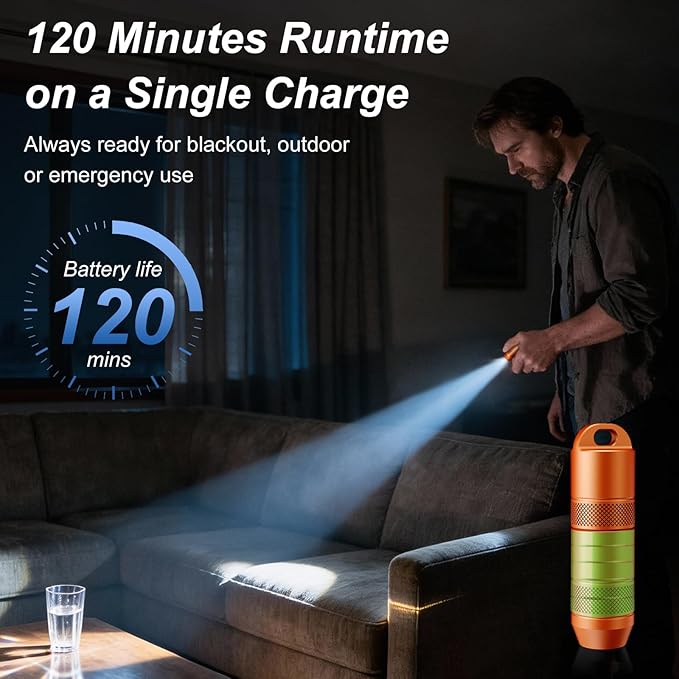 EDC Mini Flashlights High Lumens LED Pocket Keychain Magnetic Activation Flashlight Type-C Rechargeable Small Flashlight Long Battery Life & Long Illumination Distance -LT090 Mini X1 (1, Orange)