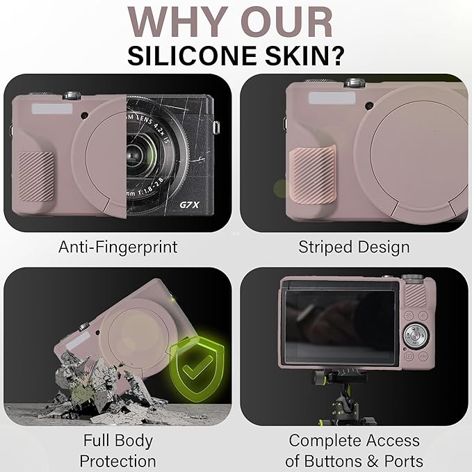STSEETOP Camera Case Compatible with Canon G7X Mark III - Protective Silicone DSLR Skin Cover, Detachable Cage, Shockproof, Dustproof (Grey Taupe)