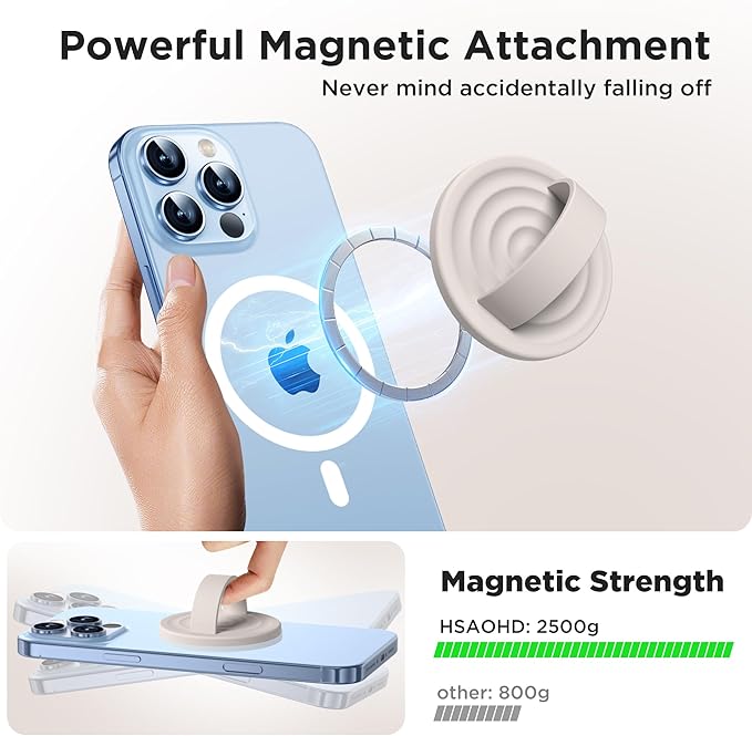 Upgraded Magnetic Phone Grip, Liquid Silicone Soft and Portable, Removable Finger Loop Ring Grip Holder for iPhone, Strong Magnetic Attraction, Compatible with MagSafe Phone Case, Stone