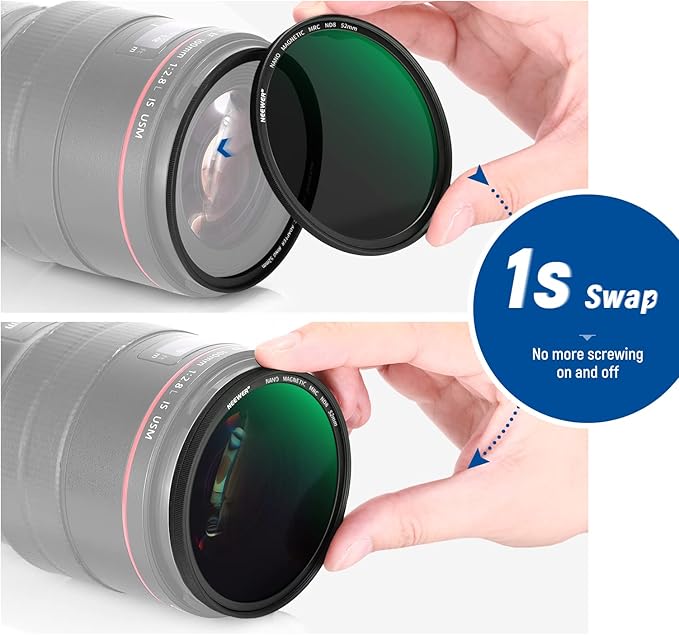 NEEWER 52mm 5 in 1 Magnetic ND Lens Filter Set, Black Diffusion 1/4 Filter, Soft GND8, ND8, ND64 Magnetic Adapter Ring, HD Optical Glass/Water Repellent/30 Layers Nano Coatings/Scratch Resistant