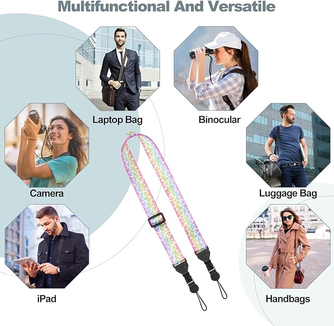Adjustable Shoulder Strap, Comfortable Camera Strap, Neck Lanyard for iPad Tablet Case, Camera, Binocular, Luggage Bag (Rainbow Heart Shoulder Strap)