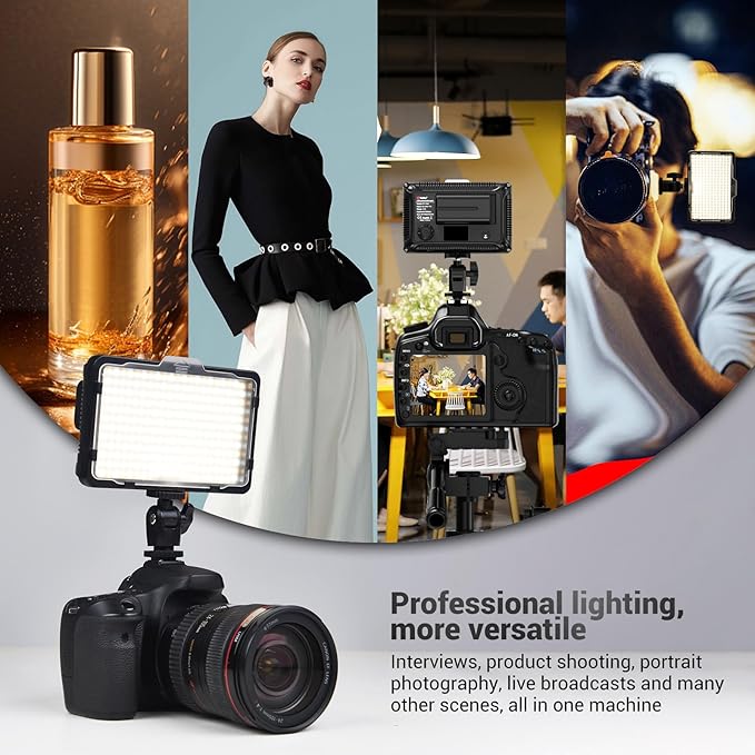 Tolifo PT-F260B on Camera Video Light, 26W Bi-Color Photography Lighting for DSLR Camera Camcorder with Battery and Charger, LED Panel Dimmable with 5 Color Filter Hot Shoe
