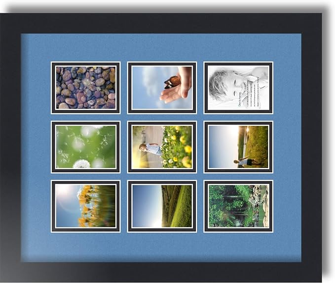 ArtToFrames Collage Photo Frame Double Mat with 9-2.5x3.5 Openings with Satin Black Frame and Liberty Blue mat.
